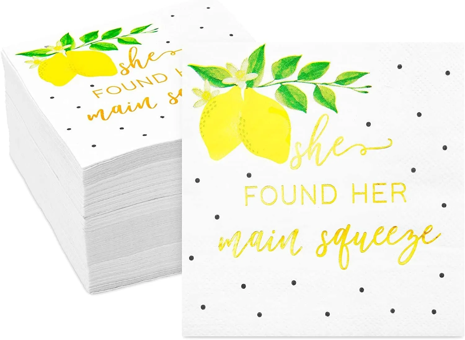 100 Pack She Found Her Main Squeeze Napkins, Lemon Party Supplies for Bridal Shower
