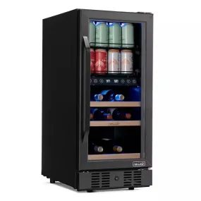 15 In. Dual Zone 13 Wine Bottles 48 Cans Beverage and Wine Cooler Refrigerator Fridge in Black Stainless Steel