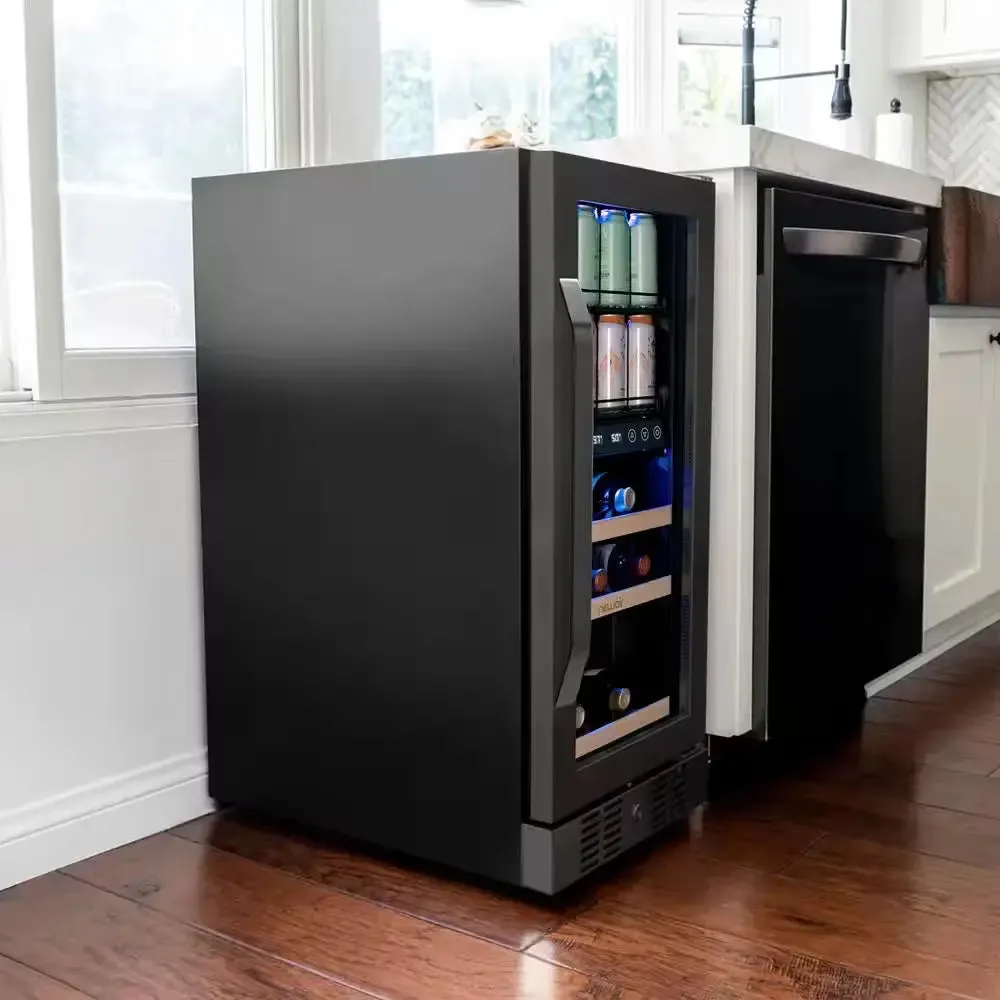 15 In. Dual Zone 13 Wine Bottles 48 Cans Beverage and Wine Cooler Refrigerator Fridge in Black Stainless Steel
