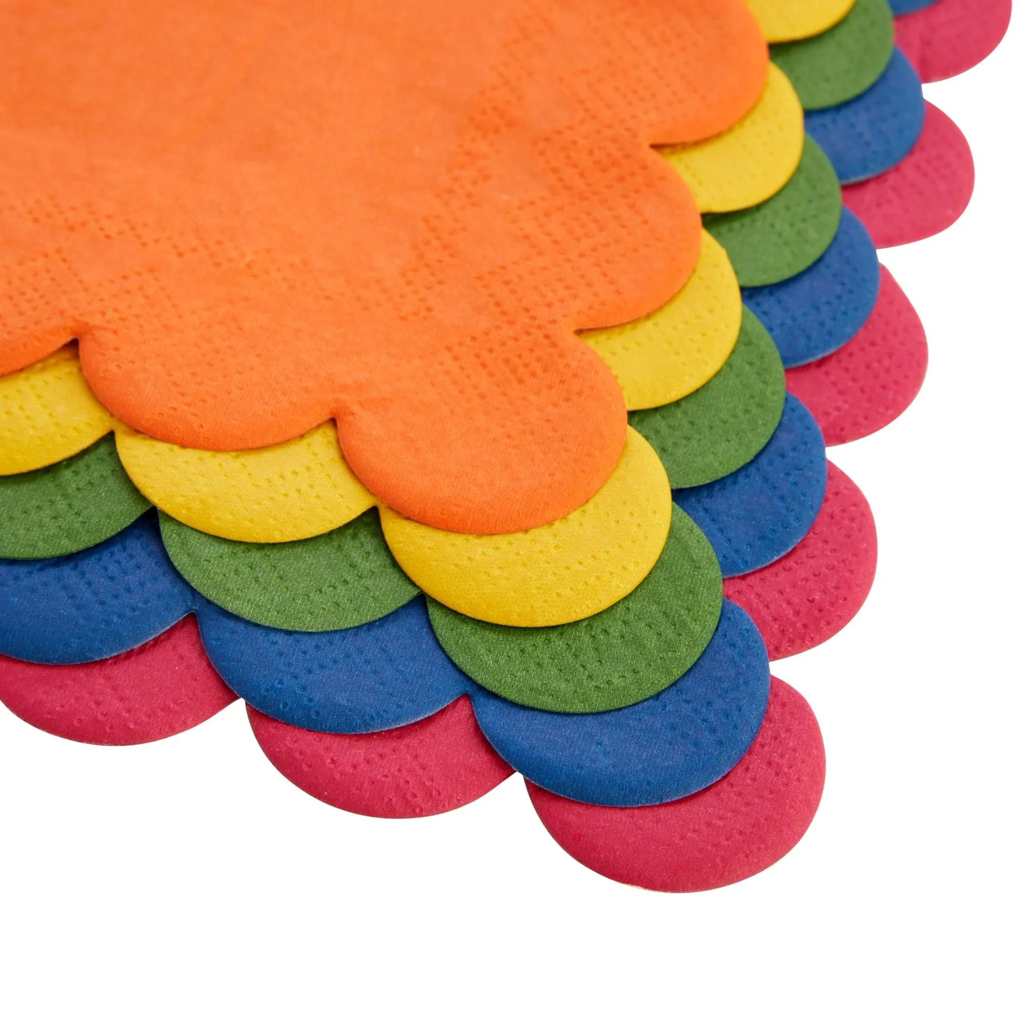 150 Pack Rainbow Colored Scalloped Napkins for Fall, Fiesta, Birthday Parties (6.5 x 6.5 In, 5 Colors)