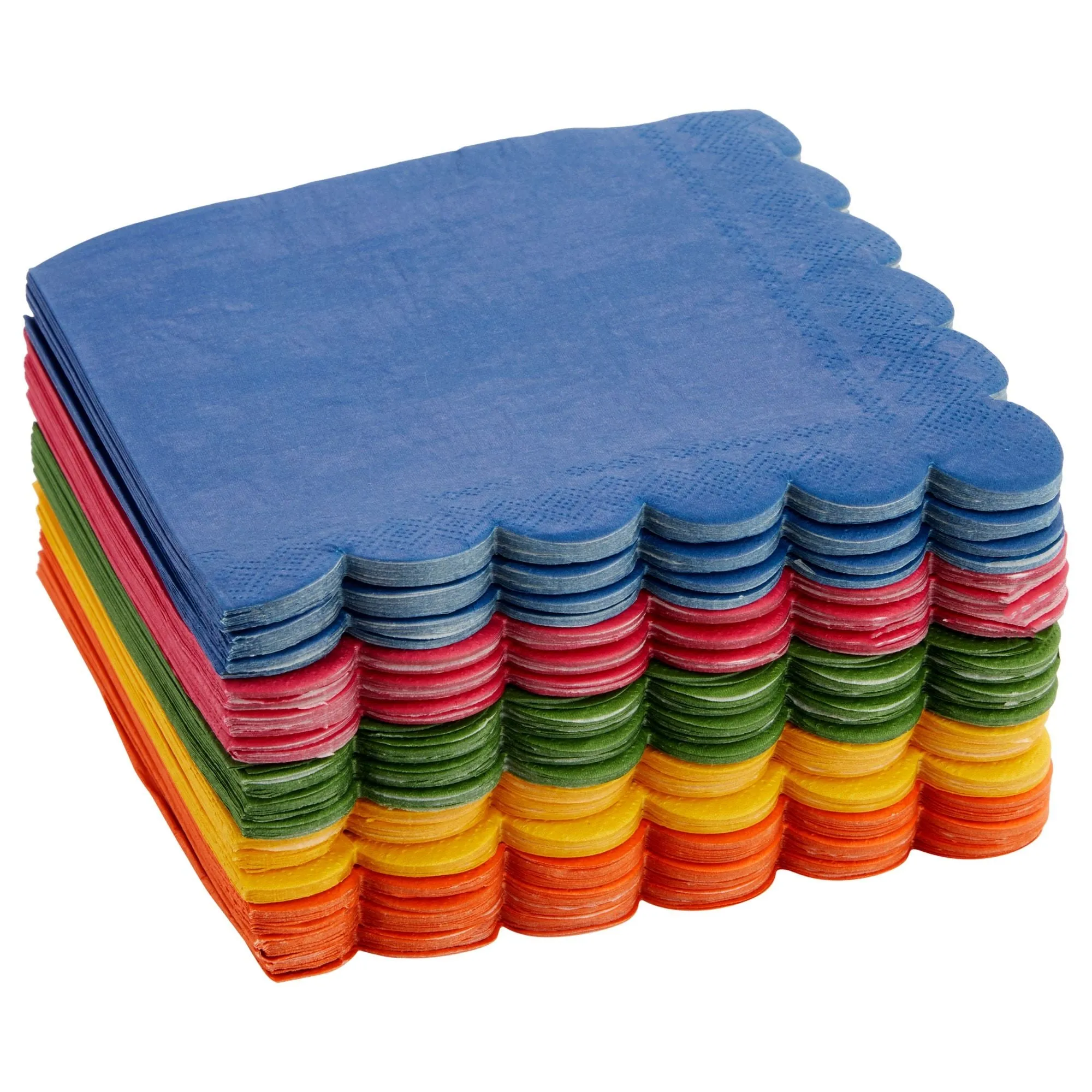 150 Pack Rainbow Colored Scalloped Napkins for Fall, Fiesta, Birthday Parties (6.5 x 6.5 In, 5 Colors)