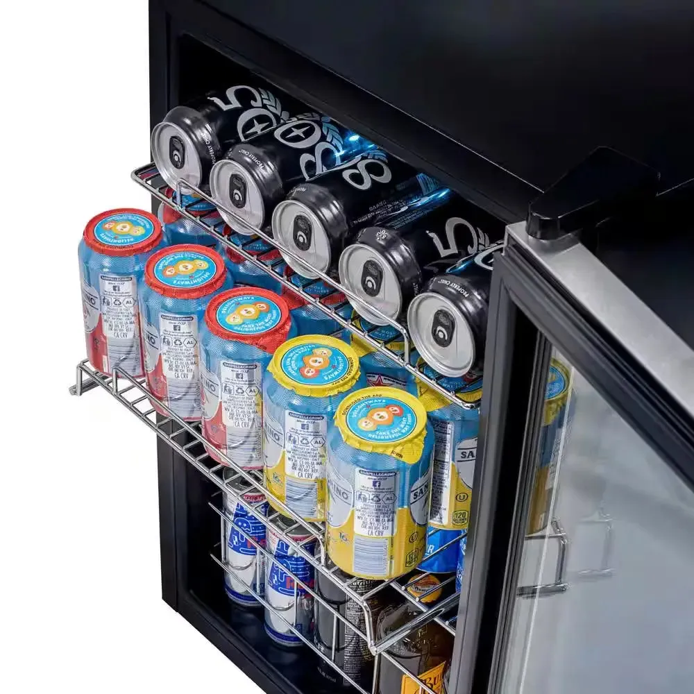 17 In. 90 (12 Oz.) Can Freestanding Beverage Cooler Fridge with Adjustable Shelves, Stainless Steel