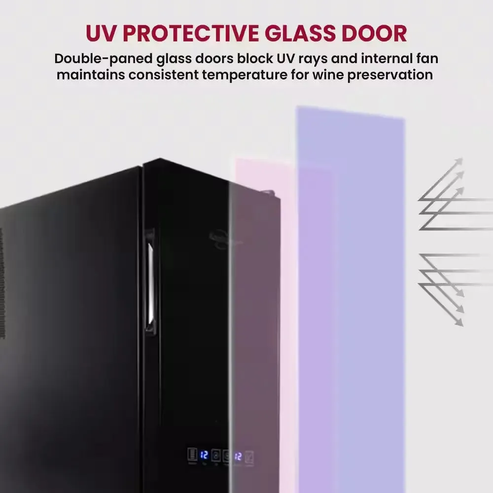 18 Bottle Slim Dual Zone Wine Cooler, Black, 1.9 Cu. Ft. (53L) Freestanding Wine Fridge