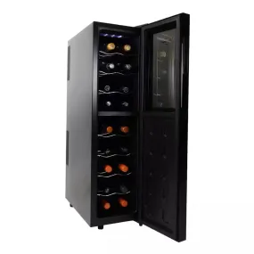 18 Bottle Slim Dual Zone Wine Cooler, Black, 1.9 Cu. Ft. (53L) Freestanding Wine Fridge