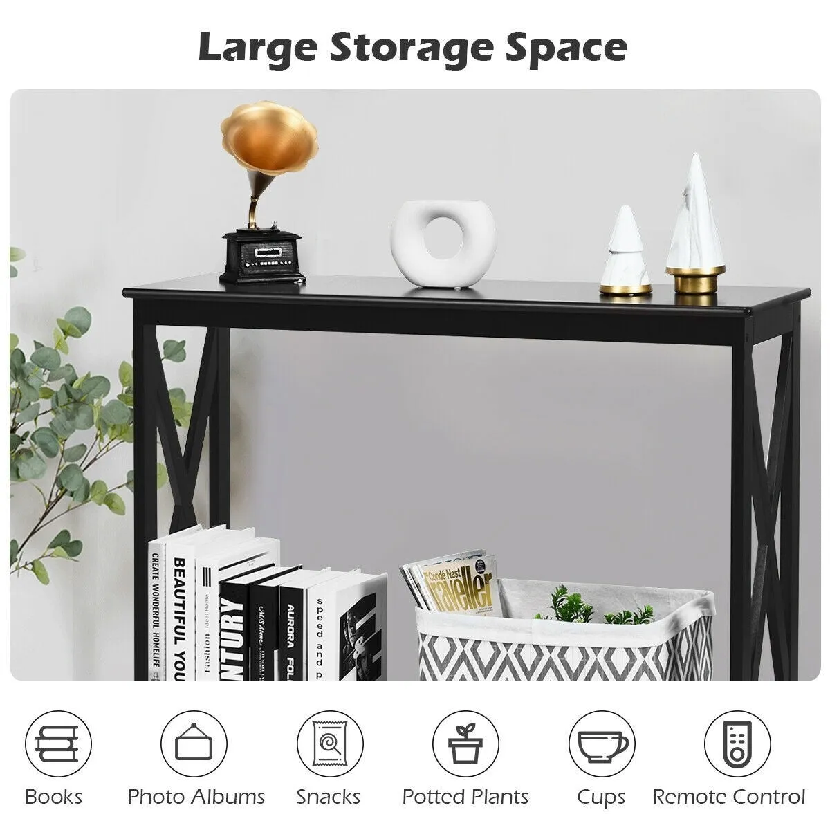 2-Tier X-Design Side Accent Table - Black