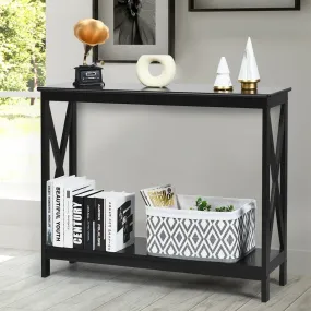 2-Tier X-Design Side Accent Table - Black
