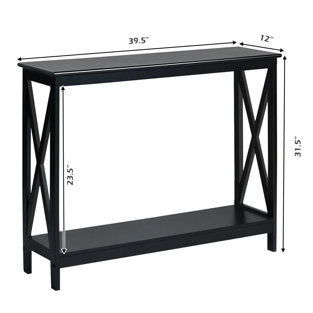 2-Tier X-Design Side Accent Table - Black