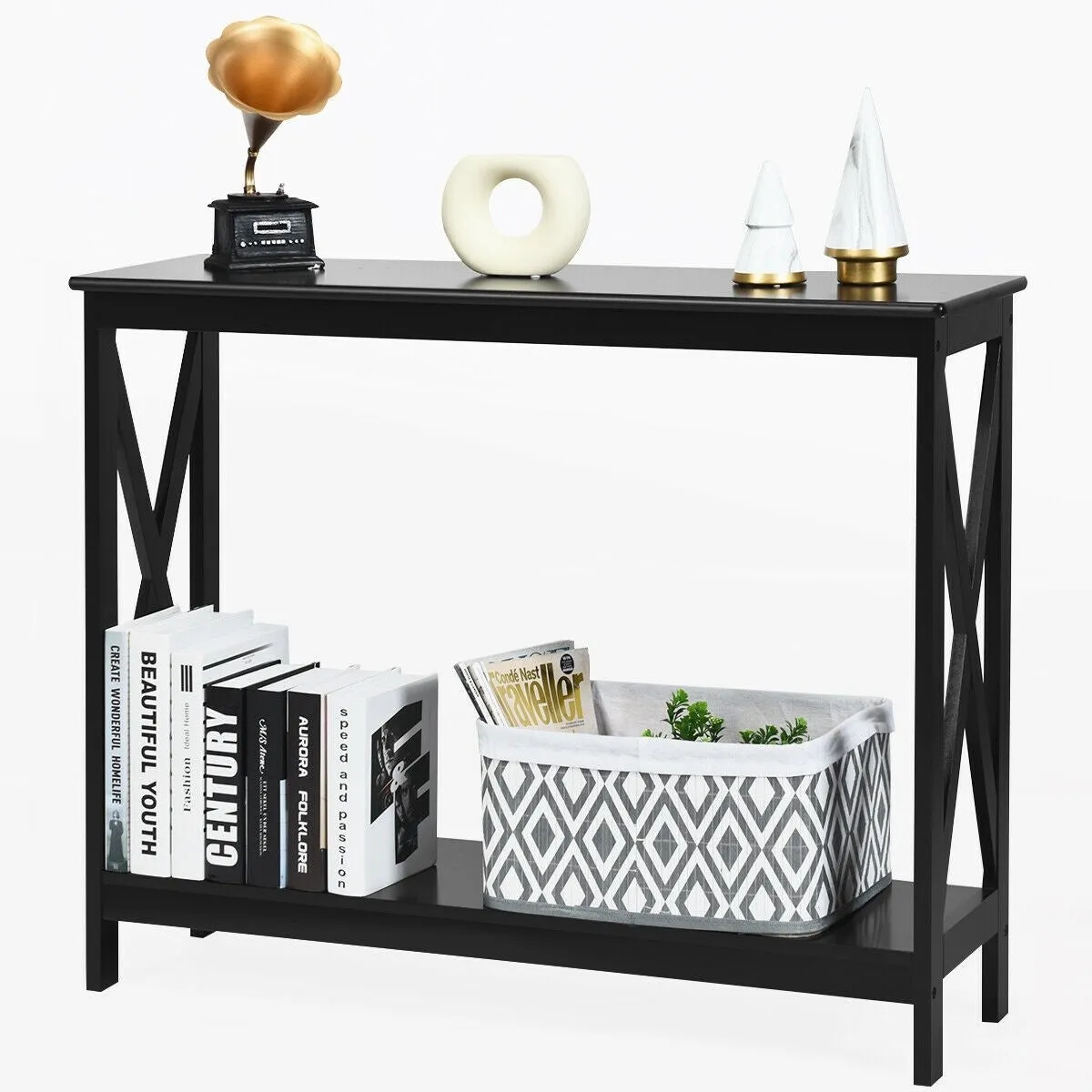 2-Tier X-Design Side Accent Table - Black