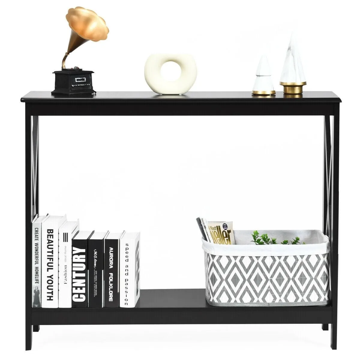 2-Tier X-Design Side Accent Table - Black