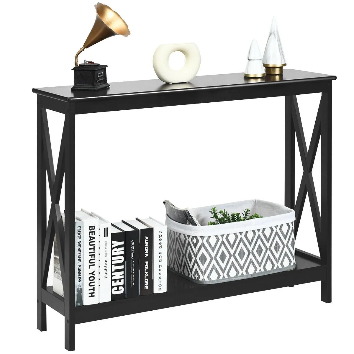 2-Tier X-Design Side Accent Table - Black