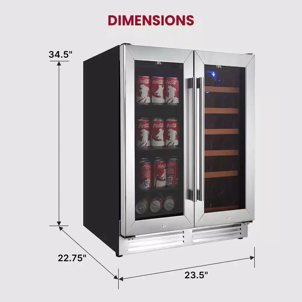 24 In. Built-In Dual Zone Wine and Beverage Fridge with Lock, 56 Can and 18 Bottle Capacity