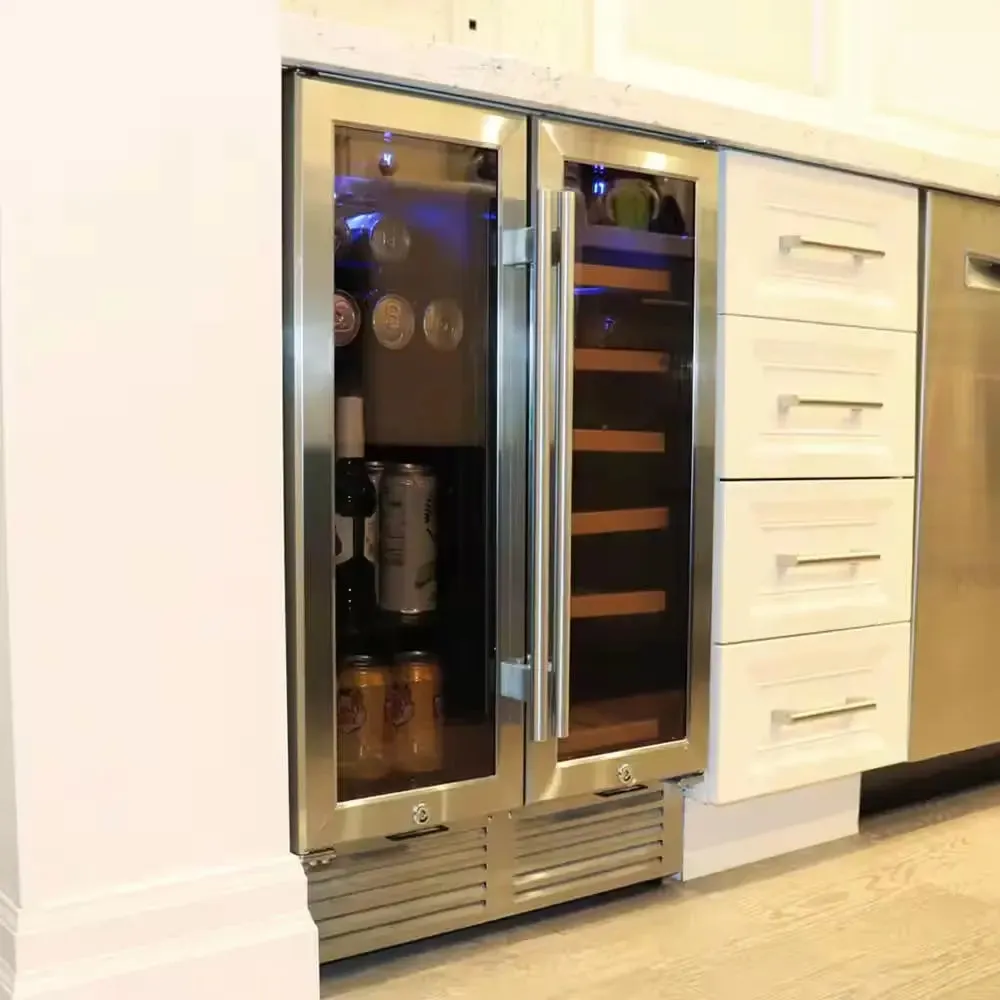 24 In. Built-In Dual Zone Wine and Beverage Fridge with Lock, 56 Can and 18 Bottle Capacity