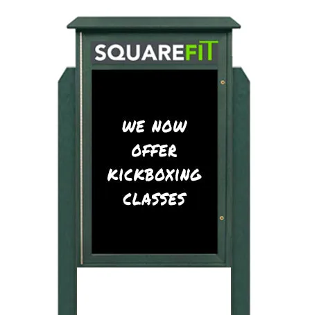 24" x 60" Standing Outdoor Message Center Magnetic Black Dry Erase Board with Header (Single Door)