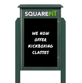 24" x 60" Standing Outdoor Message Center Magnetic Black Dry Erase Board with Header (Single Door)