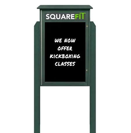 24" x 60" Standing Outdoor Message Center Magnetic Black Dry Erase Board with Header (Single Door)