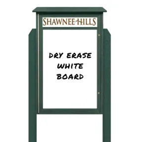 24" x 60" Standing Outdoor Message Center Magnetic White Dry Erase Board with Header (Single Door)