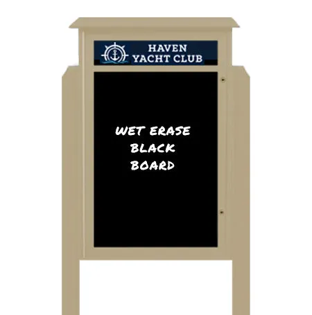 26" x 42" Standing Outdoor Message Center Magnetic Black Dry Erase Board with Header (Single Door)