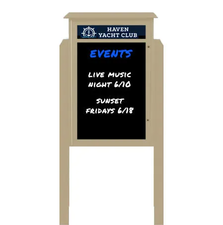 26" x 42" Standing Outdoor Message Center Magnetic Black Dry Erase Board with Header (Single Door)