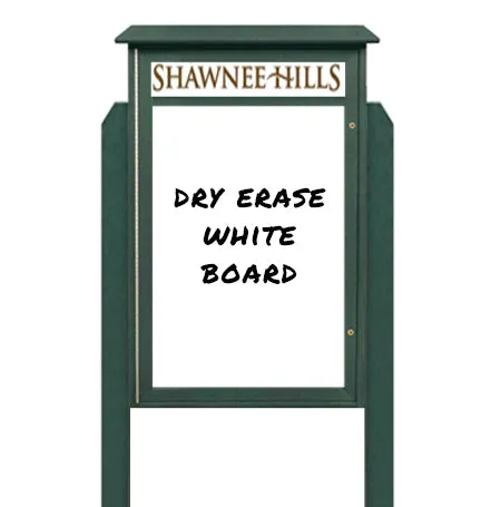 26" x 42" Standing Outdoor Message Center Magnetic White Dry Erase Board with Header (Single Door)