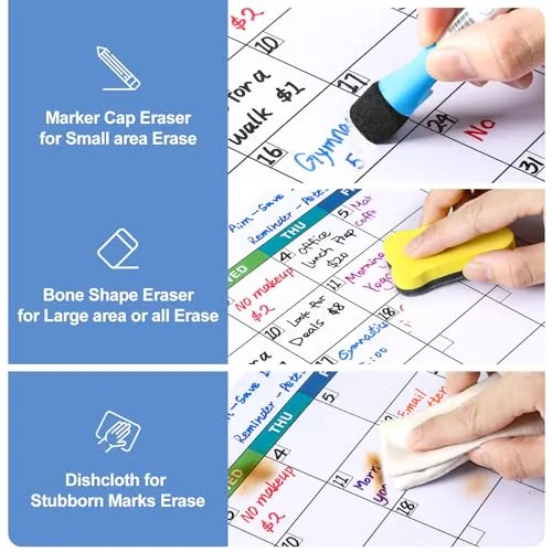 3 Pack Dry Erase Magnetic Calendar Whiteboard for Refrigerator - Monthly Calendar  Large Blank White Board   Small Blank Daily Planner Board - Magnet Family Planning Schedule Board for Fridge, 14"x11"