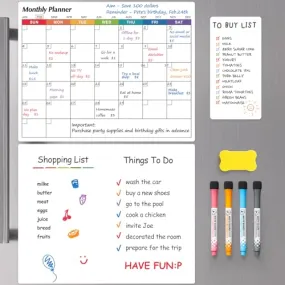 3 Pack Dry Erase Magnetic Calendar Whiteboard for Refrigerator - Monthly Calendar  Large Blank White Board   Small Blank Daily Planner Board - Magnet Family Planning Schedule Board for Fridge, 14"x11"