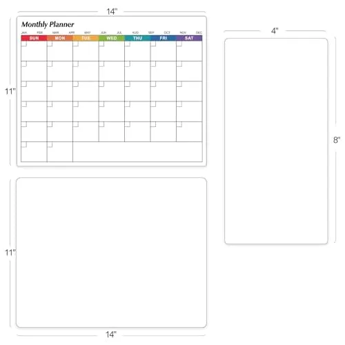 3 Pack Dry Erase Magnetic Calendar Whiteboard for Refrigerator - Monthly Calendar  Large Blank White Board   Small Blank Daily Planner Board - Magnet Family Planning Schedule Board for Fridge, 14"x11"