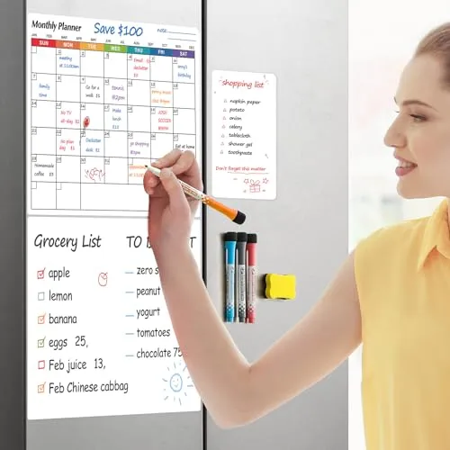 3 Pack Dry Erase Magnetic Calendar Whiteboard for Refrigerator - Monthly Calendar  Large Blank White Board   Small Blank Daily Planner Board - Magnet Family Planning Schedule Board for Fridge, 14"x11"