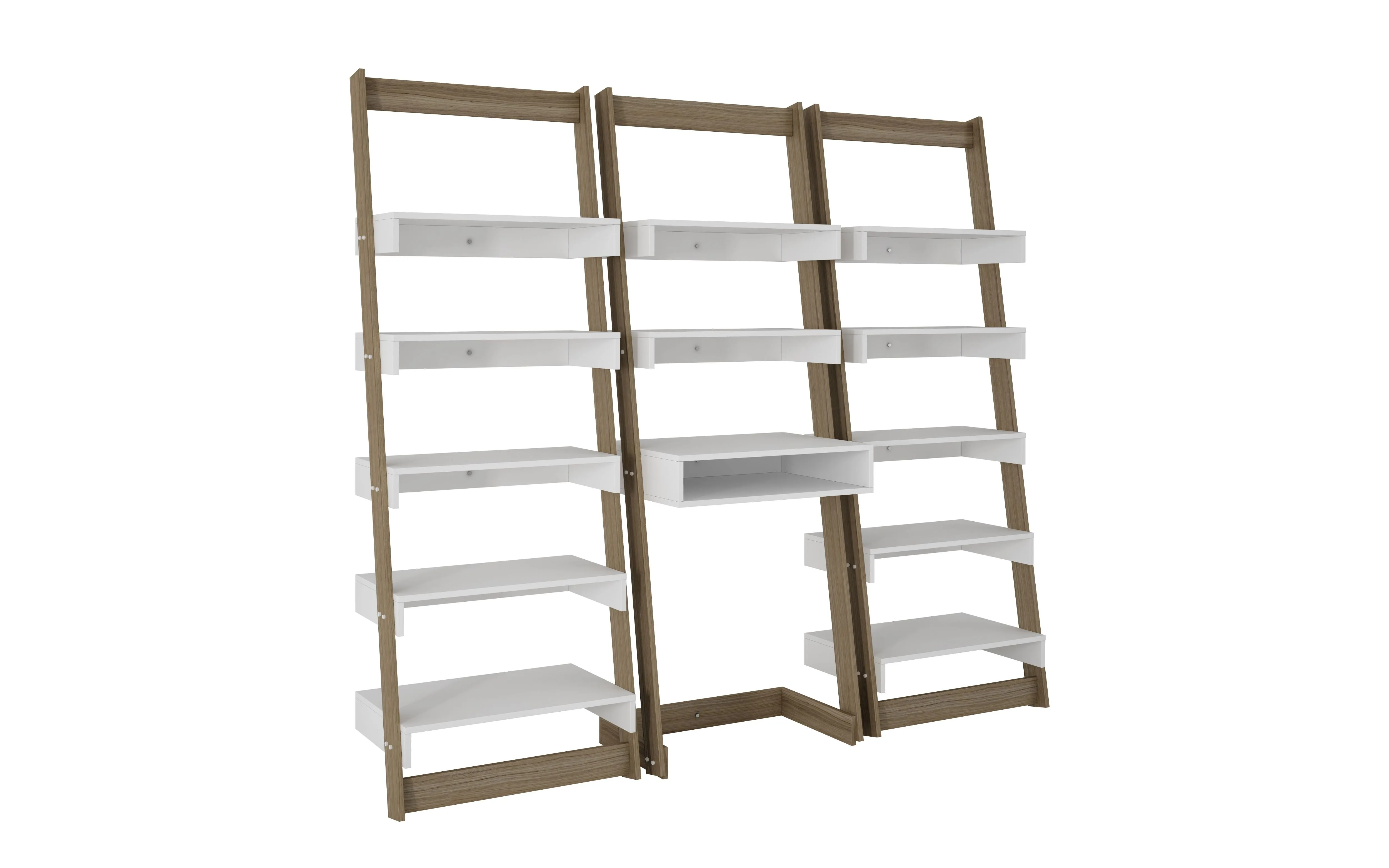 3 Piece Carpina Home Floating Ladder Shelf Office Desk in Oak and White