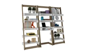 3 Piece Carpina Home Floating Ladder Shelf Office Desk in Oak and White
