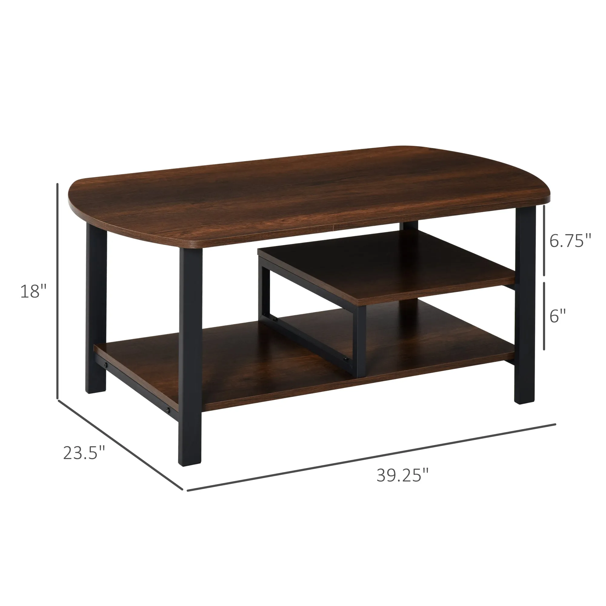 3 Tier Rectangular Coffee Table - Brown