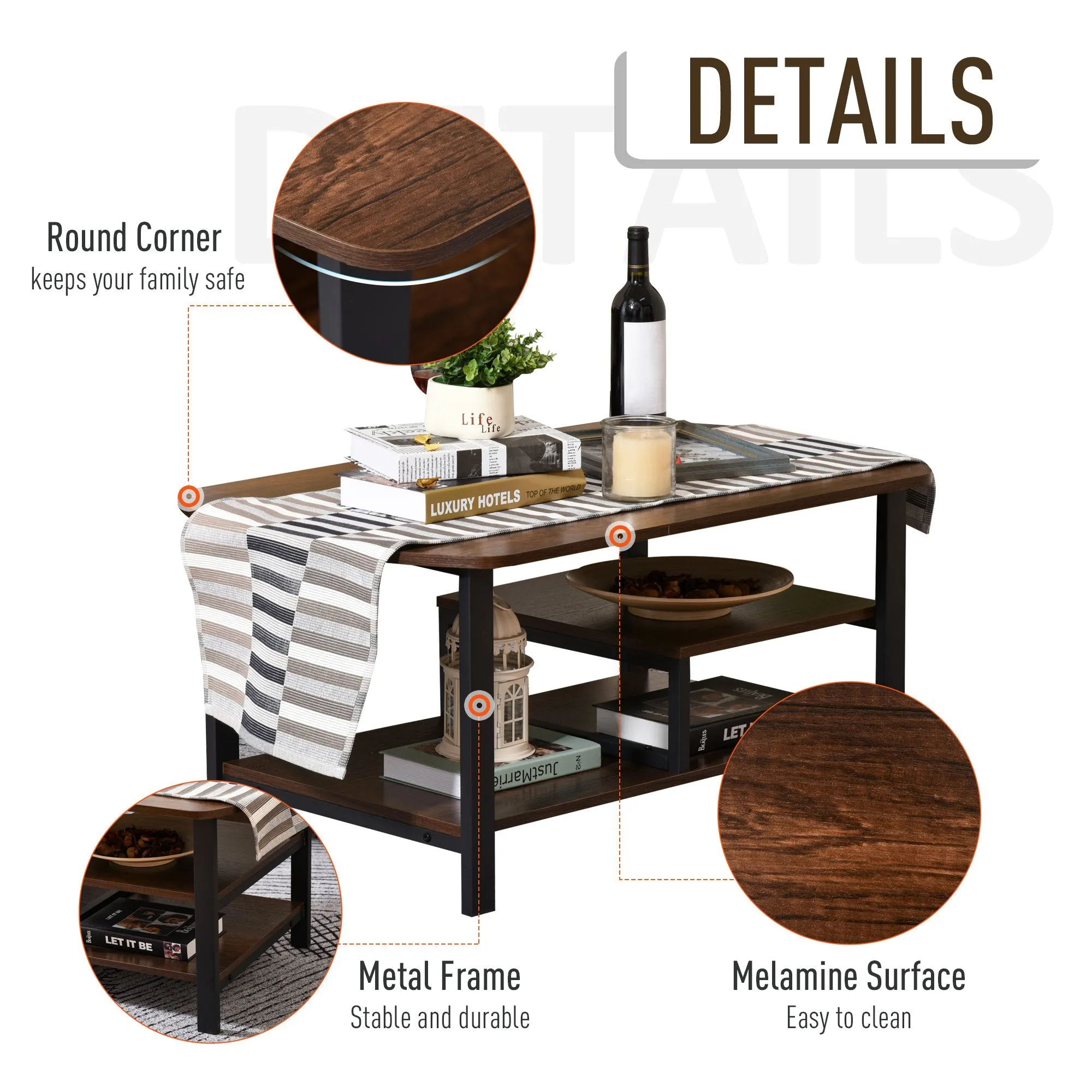 3 Tier Rectangular Coffee Table - Brown