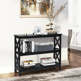 3-Tier X-Design Sofa Side Table - Black