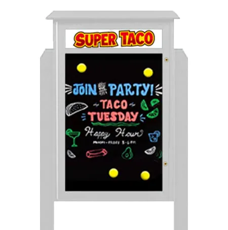32" x 48" Standing Outdoor Message Center Magnetic Black Dry Erase Board with Header (Single Door)
