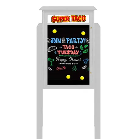 32" x 48" Standing Outdoor Message Center Magnetic Black Dry Erase Board with Header (Single Door)