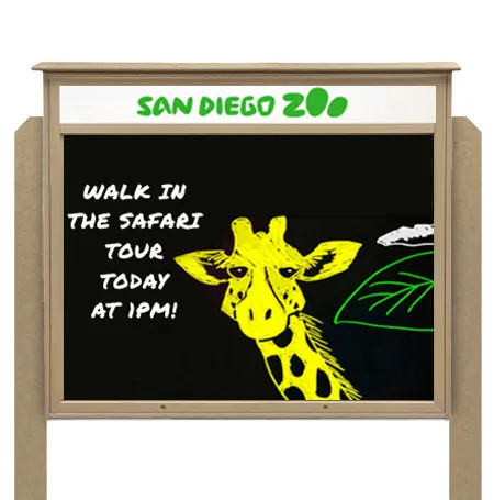 32" x 48" Standing Outdoor Message Center Magnetic Black Dry Erase Board with Header (Single Door)