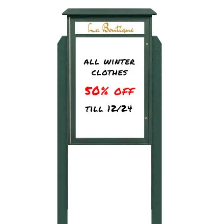 36" x 36" Standing Outdoor Message Center Magnetic White Dry Erase Board with Header (Single Door)