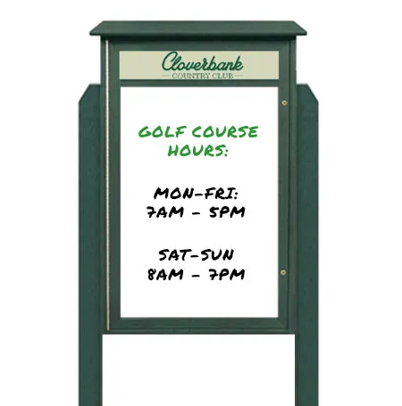 36" x 36" Standing Outdoor Message Center Magnetic White Dry Erase Board with Header (Single Door)