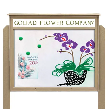36" x 36" Standing Outdoor Message Center Magnetic White Dry Erase Board with Header (Single Door)