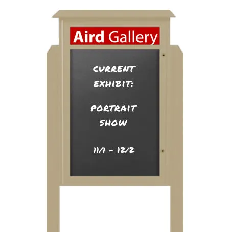 36" x 48" Standing Outdoor Message Center Magnetic Black Dry Erase Board with Header (Single Door)