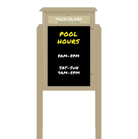 36" x 48" Standing Outdoor Message Center Magnetic Black Dry Erase Board with Header (Single Door)