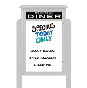 36" x 48" Standing Outdoor Message Center Magnetic White Dry Erase Board with Header (Single Door)