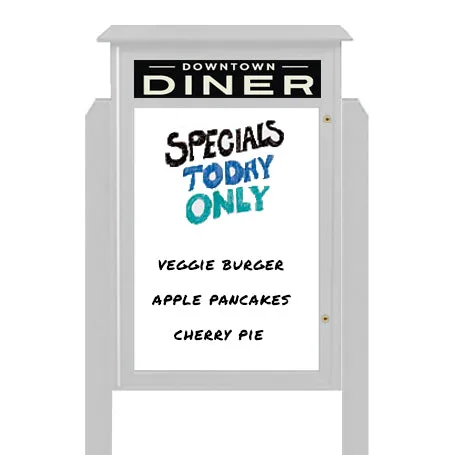 36" x 48" Standing Outdoor Message Center Magnetic White Dry Erase Board with Header (Single Door)