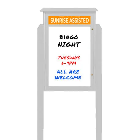 36" x 48" Standing Outdoor Message Center Magnetic White Dry Erase Board with Header (Single Door)