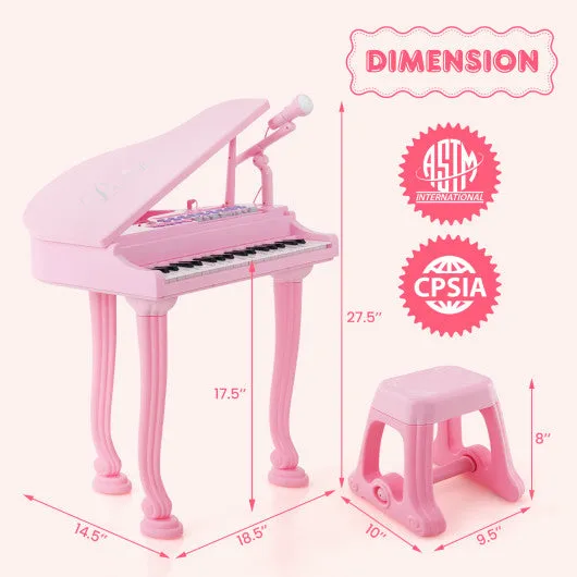 37 Keys Kids Piano Keyboard with Stool and Piano Lid-Pink