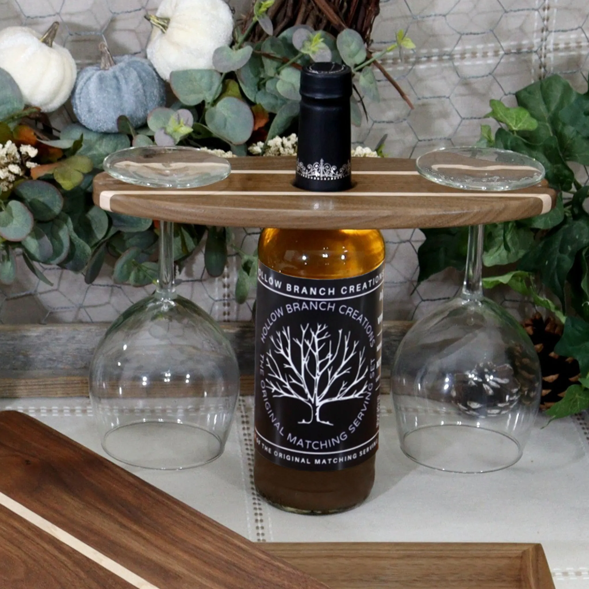 4-PC Walnut Tray, Cutting Board, Wine Carrier, & Coaster Set