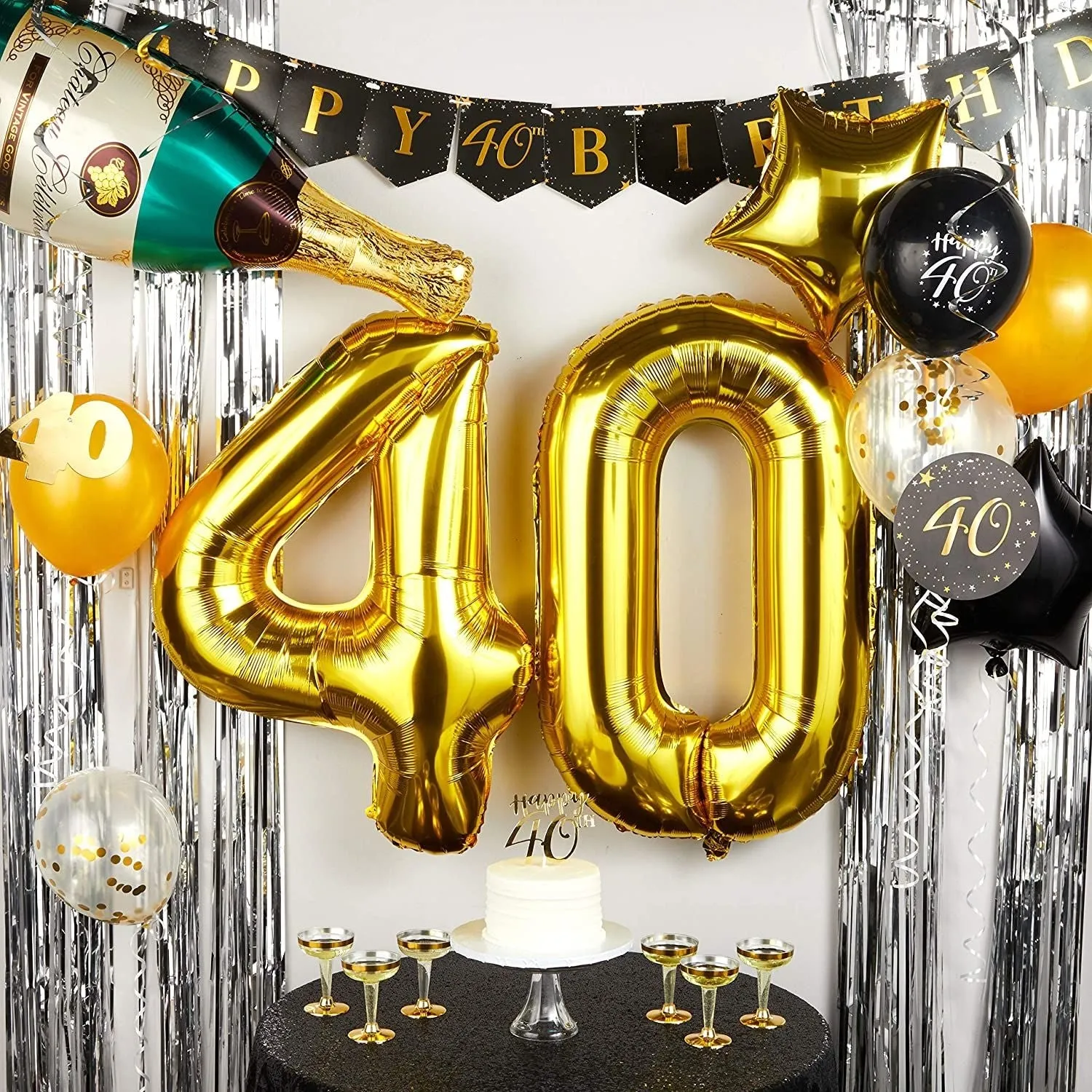 40th Birthday Decorations, Balloons, Cake Toppers and Party Banner (49 Pieces)
