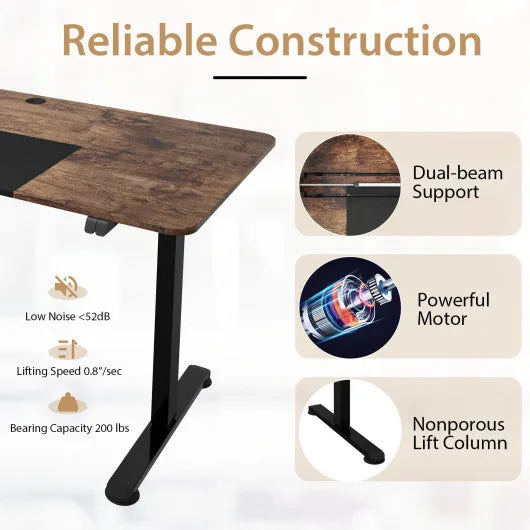 55 Inch Electric Height Adjustable Office Desk with Hook-Brown