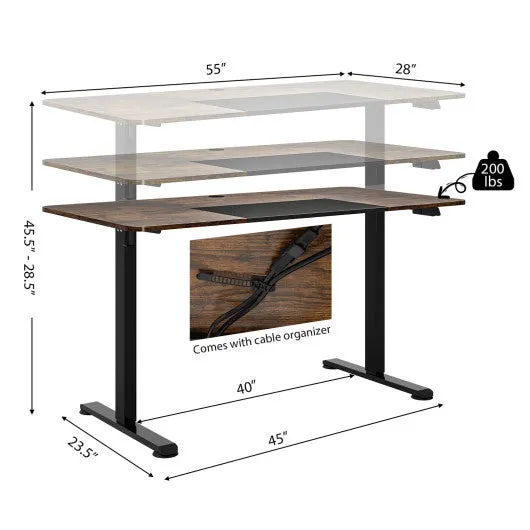 55 Inch Electric Height Adjustable Office Desk with Hook-Brown