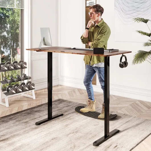 55 Inch Electric Height Adjustable Office Desk with Hook-Brown