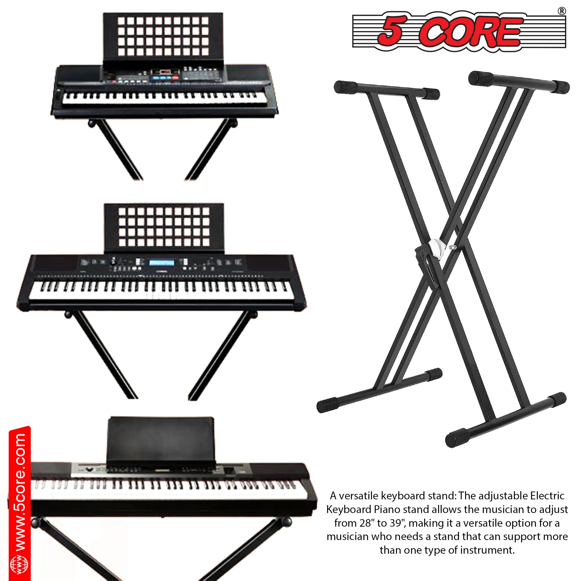 5Core Keyboard Stand Double X Style Adjustable Piano Riser   Keyboard Piano Bench